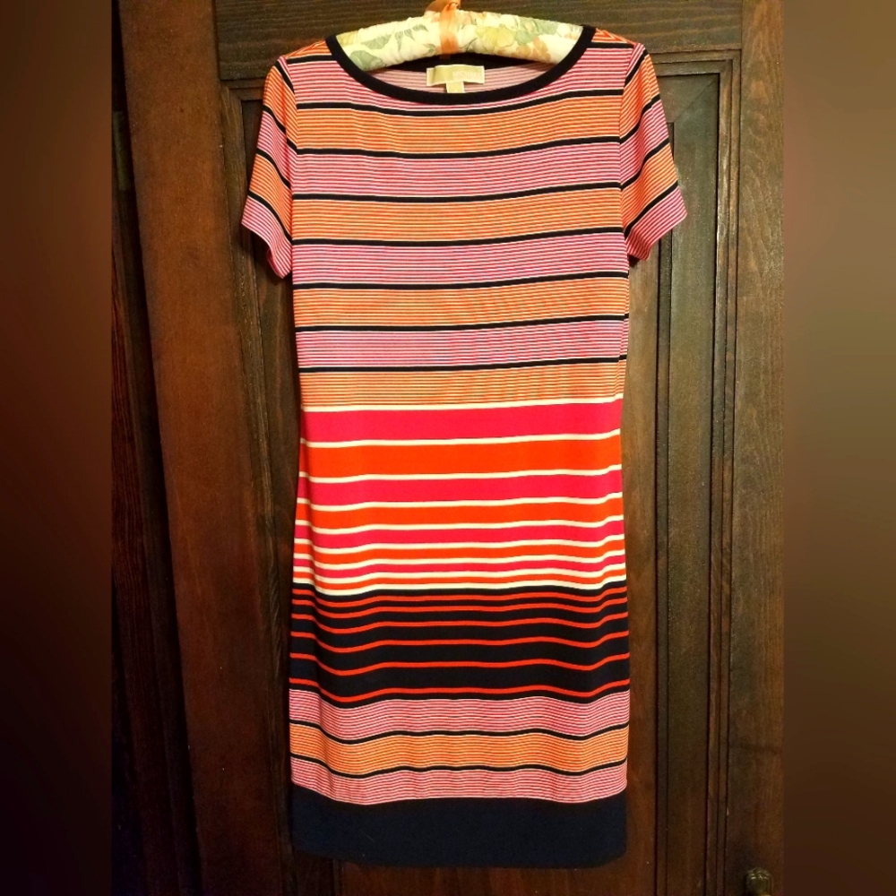 Michael Kors Stripe Stretch Shift Dress - Sz Sm